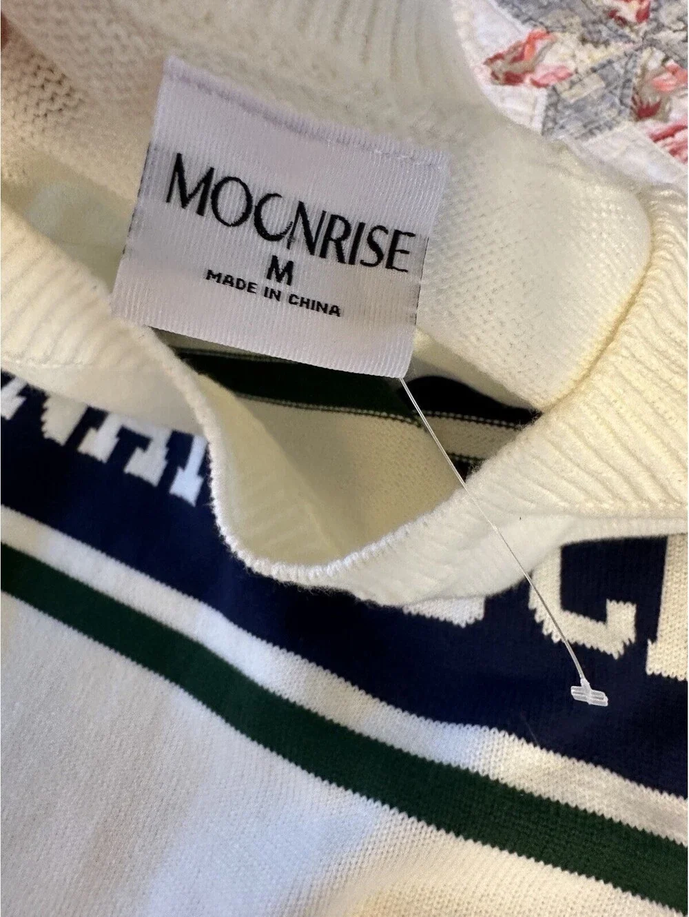 NWOTS Moonrise Nantucket White Knit Sweater Oversized Coastal Preppy Varsity Med